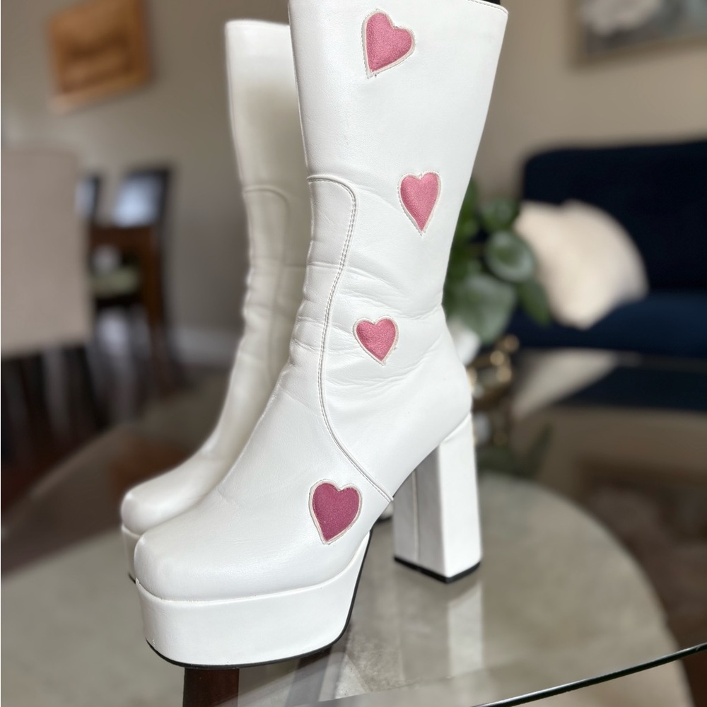 Pink and White Platform Shoes with Heart Details